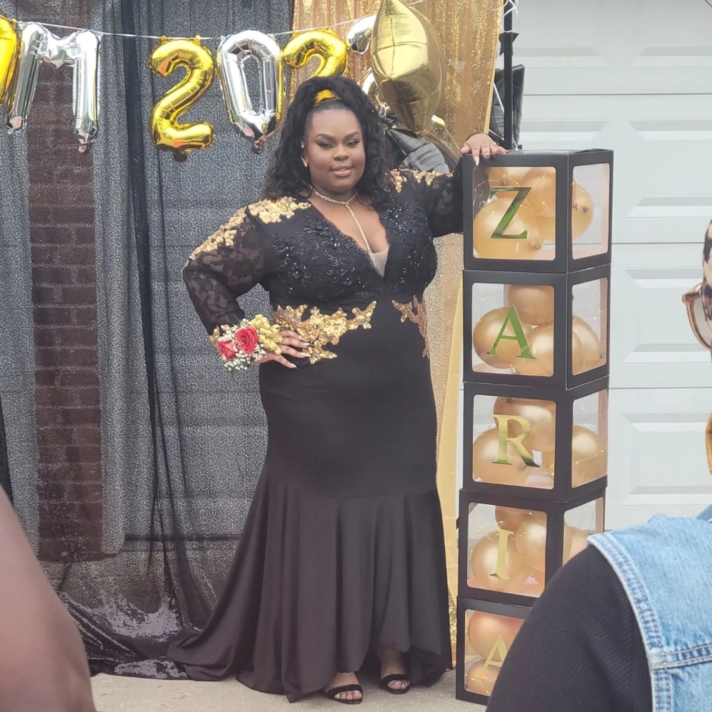 Black and Gold Plus size Prom Dress/Evening Gown